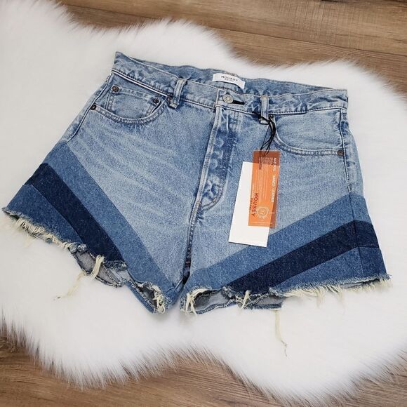 Moussy Vintage MV High Rise Patchwork Gratiot Denim Shorts Size 29 NWT - Picture 11 of 16